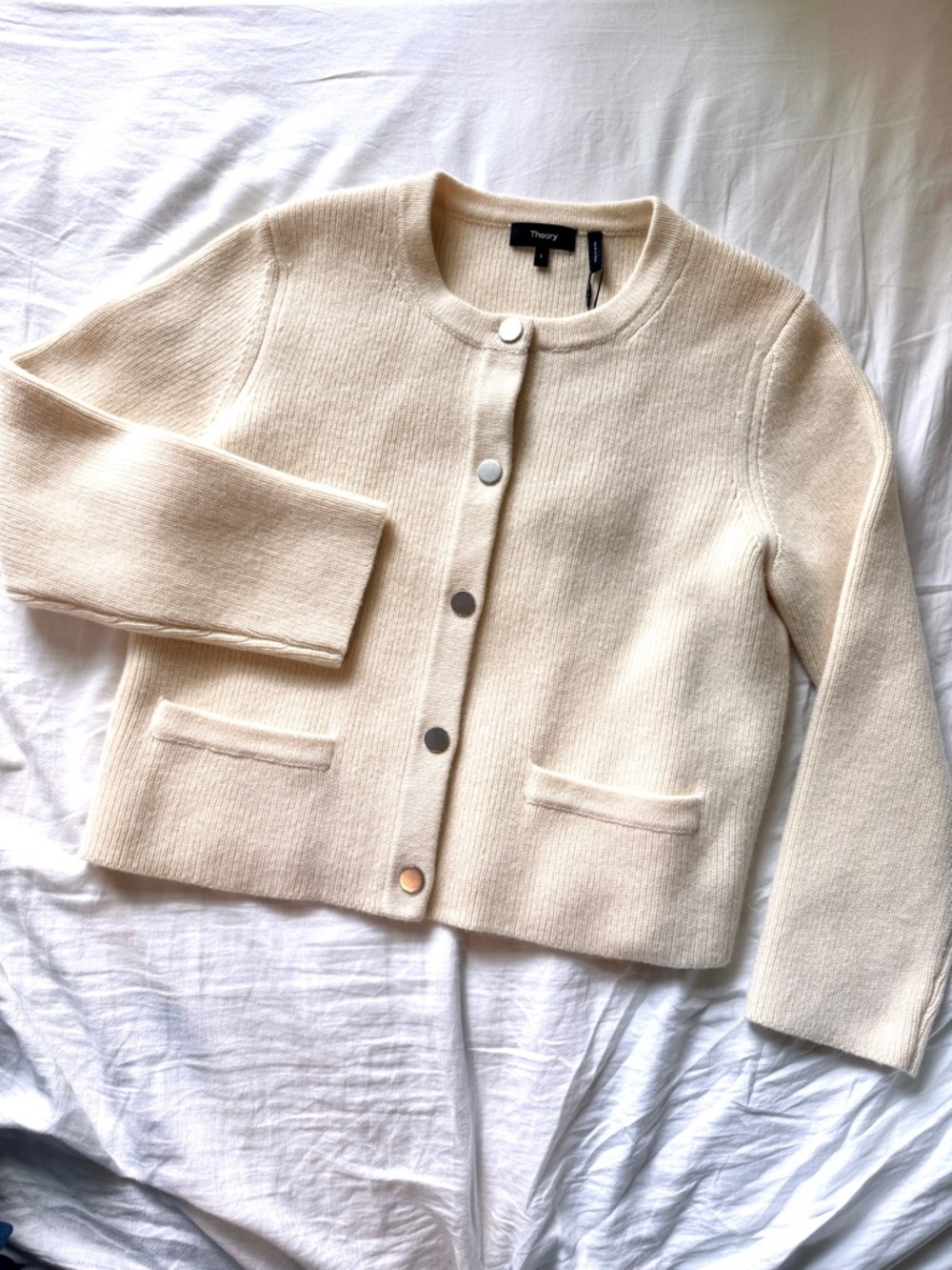 Theory // NWT Cream Button-Front Knit Jacket wool, cashmere size large